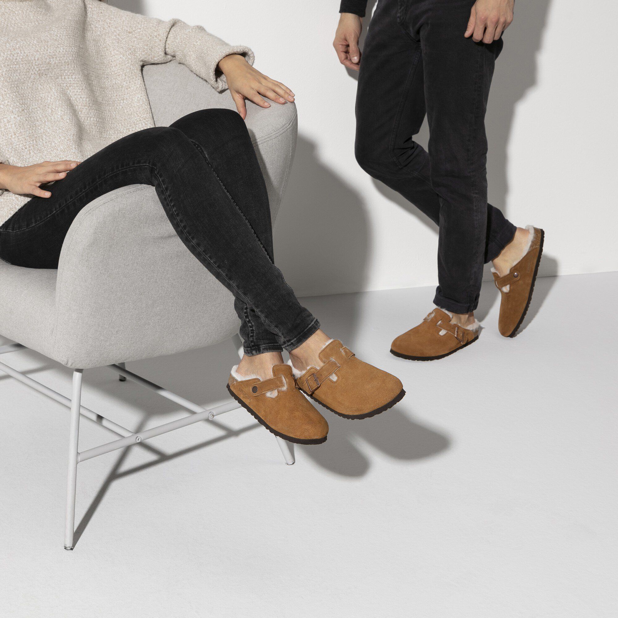 Mocassin Boston en cuir velours avec fourrure d'agneau
