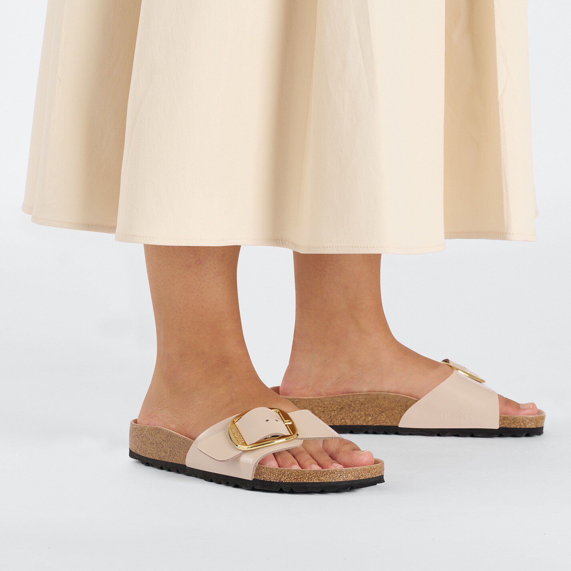 Birkenstock Madrid Grande Boucle Cuir Naturel Verni