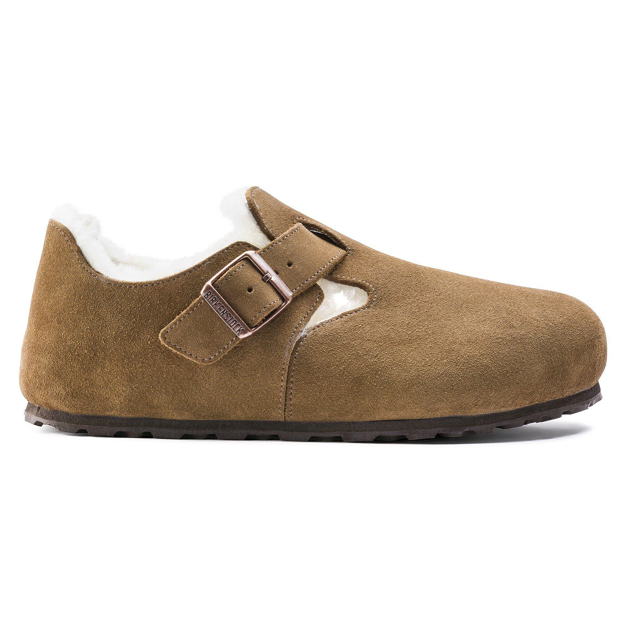 Mocassin en cuir de veau et suède à fourrure de mouton